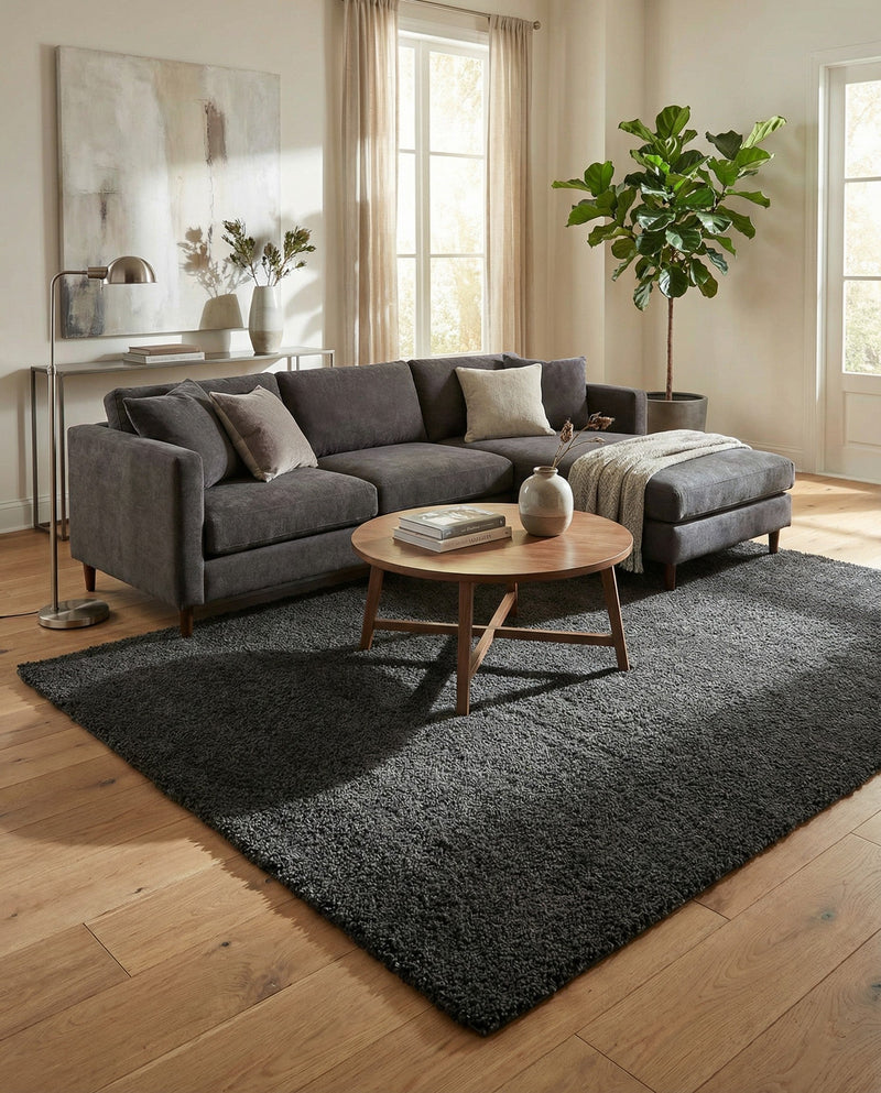 Solid Shag Seaside Collection Area Rug - Azure Cove (Charcoal) Rectangle Charcoal  lifestyle 7