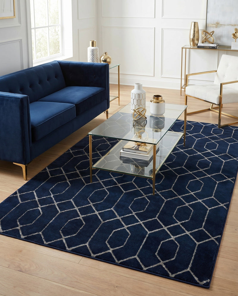 Hollywood Luxe Collection Area Rug - Sunset (Navy Blue Silver) Rectangle Navy Blue Silver  lifestyle 11