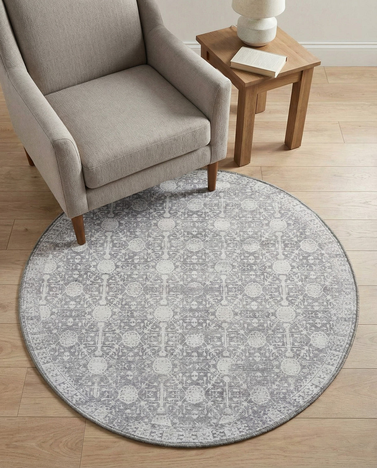 Heritage Elegance Collection Area Rug -  Chatsworth Round Gray  lifestyle 95
