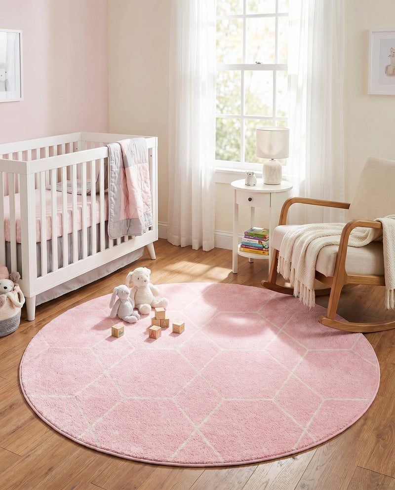 Trellis Mosaic Collection Area Rug - Arborville (Light Pink) Round Light Pink  lifestyle 87