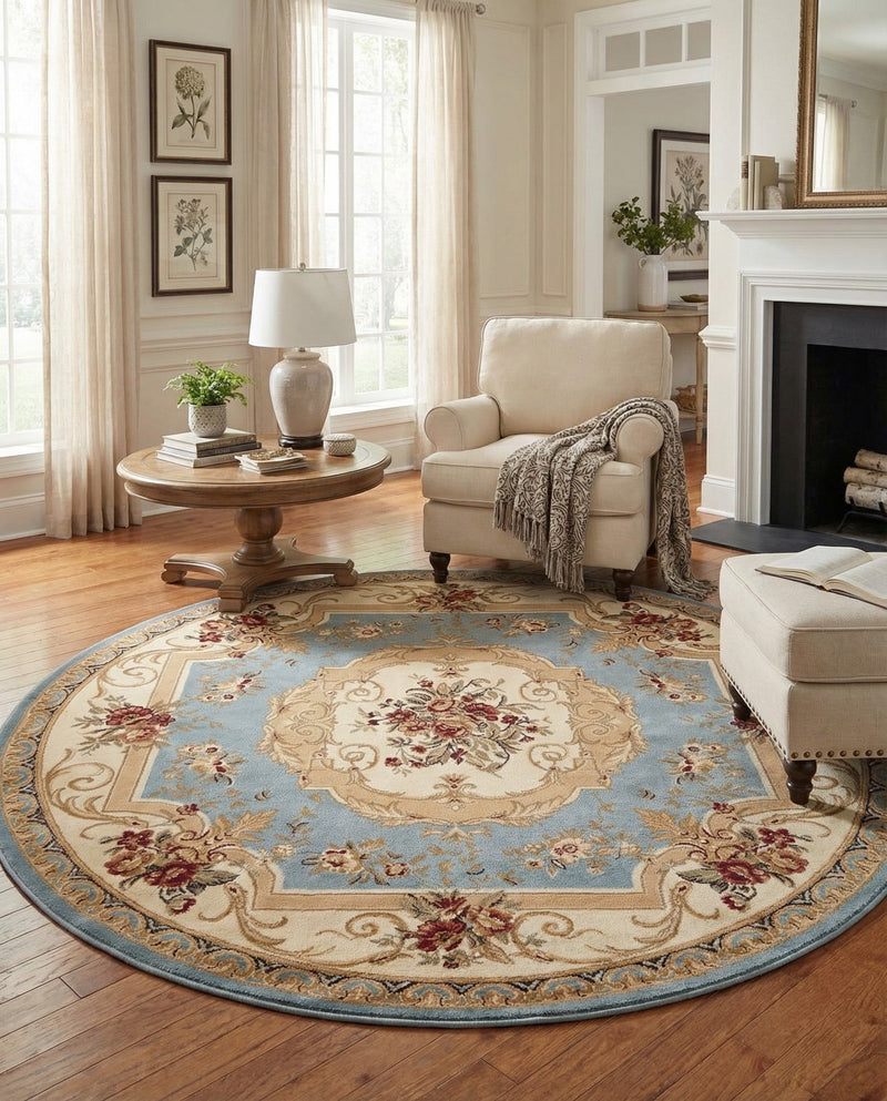 Versailles Elegance Collection Area Rug -  Louveciennes (Light Blue) Round Light Blue  lifestyle 35