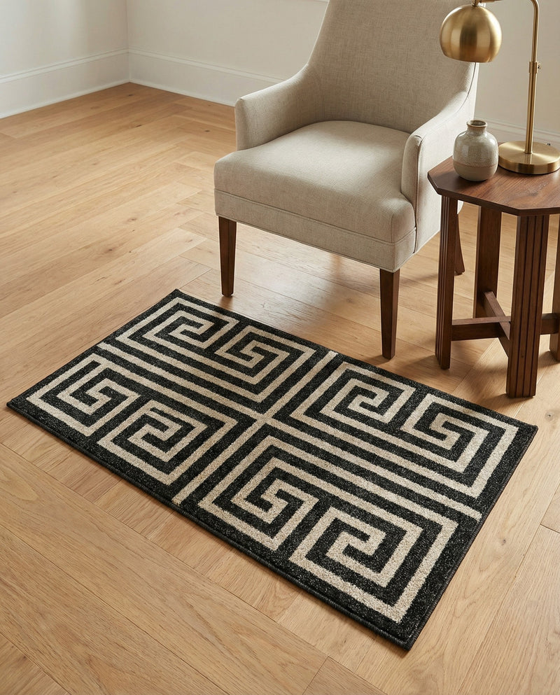 Aegean Labyrinth Collection Area Rug -  Mykonos Rectangle Black  lifestyle 36