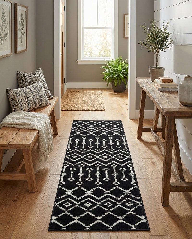 Marrakech Lattice Collection Area Rug - Medina (Black) Runner Black  lifestyle 26