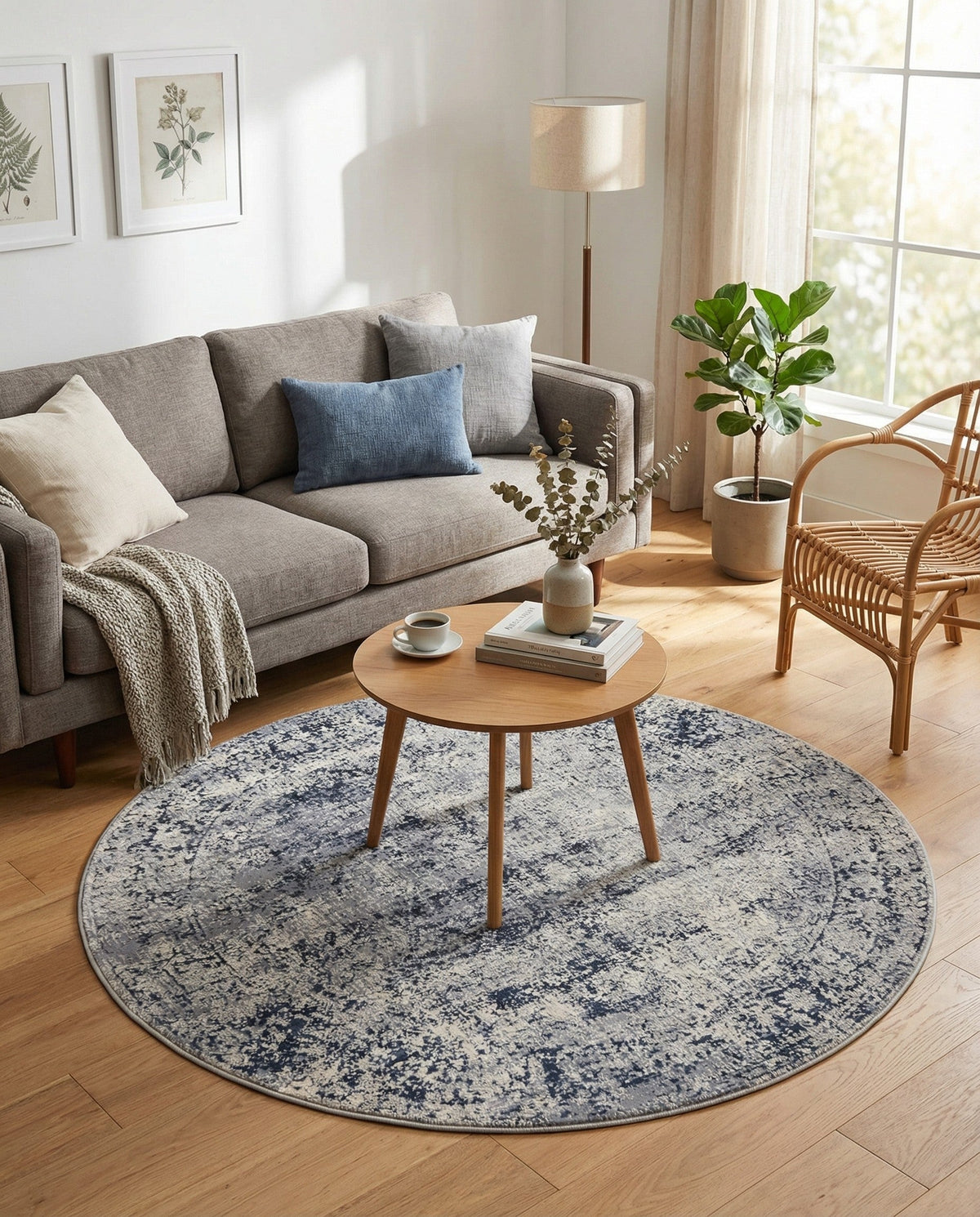 Coastal Manor Collection Area Rug -  Marina Round Blue Gray  lifestyle 122
