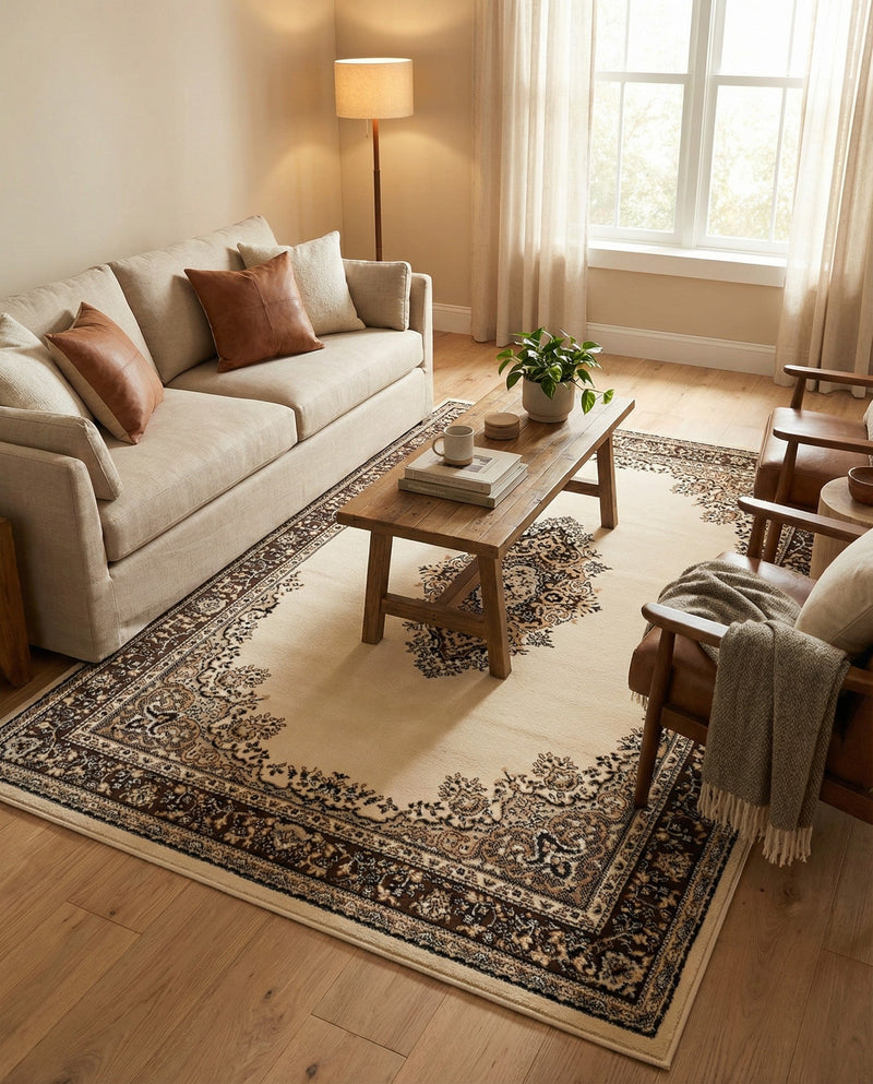 Tabriz Tapestry Collection Area Rug - Azerbaijan (Ivory) Rectangle Ivory  lifestyle 6