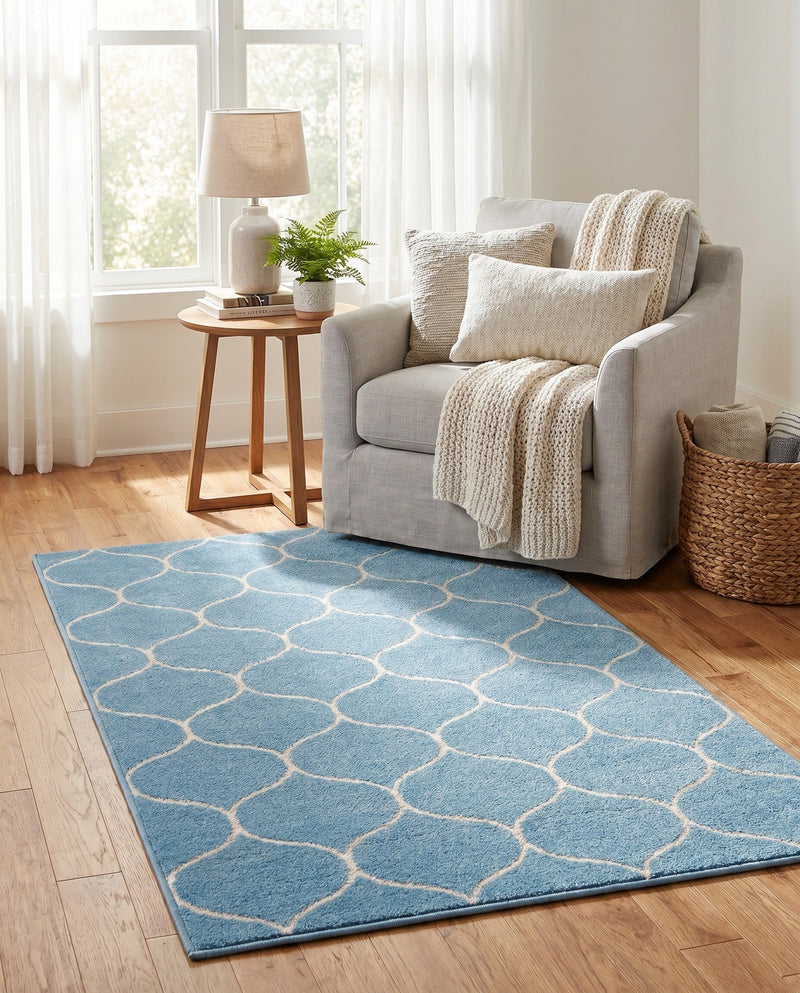 Trellis Mosaic Collection Area Rug -  Pergolatown (Light Blue) Rectangle Light Blue  lifestyle 18