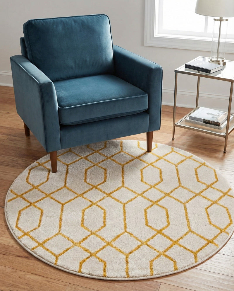 Hollywood Luxe Collection Area Rug - Sunset (White Gold) Round White Gold  lifestyle 51