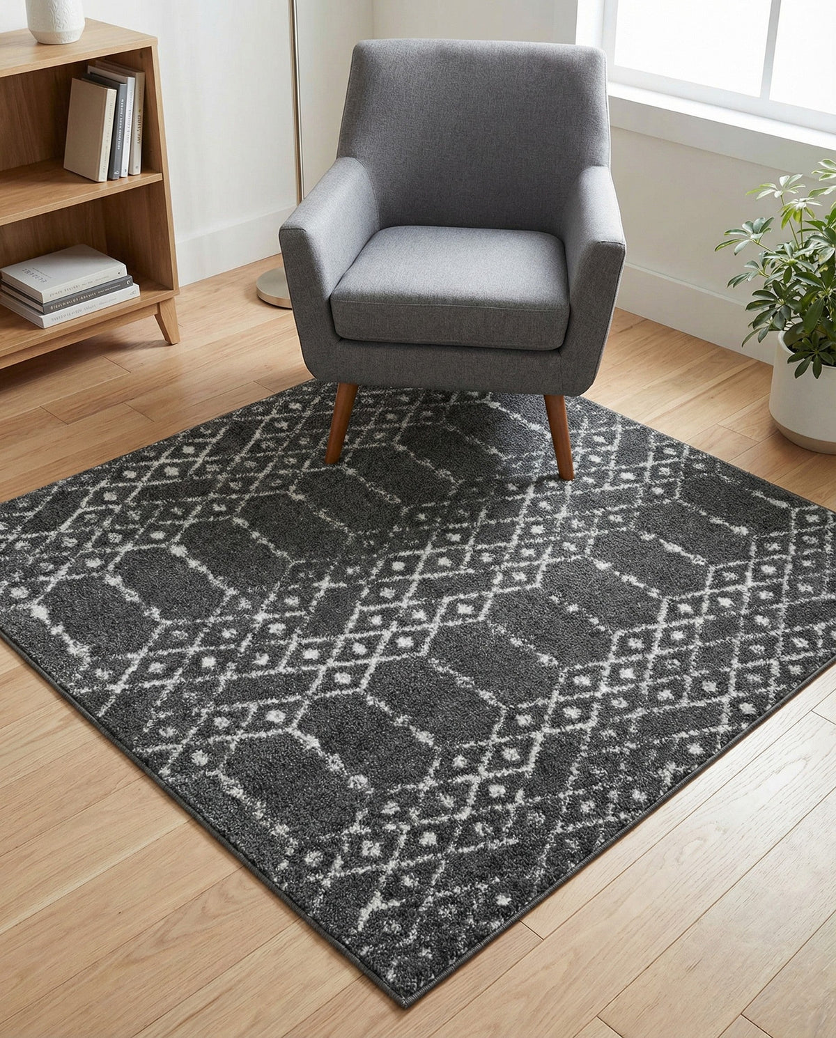 Marrakesh Lattice Collection Area Rug - Casablanca (Charcoal Gray) Square Charcoal Gray  lifestyle 83