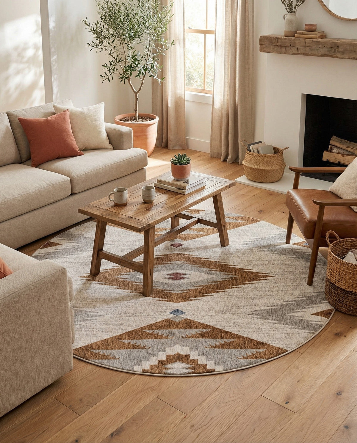 Desert Modern Eco Rug Series Collection Area Rug -  Zion Round Ivory  lifestyle 40