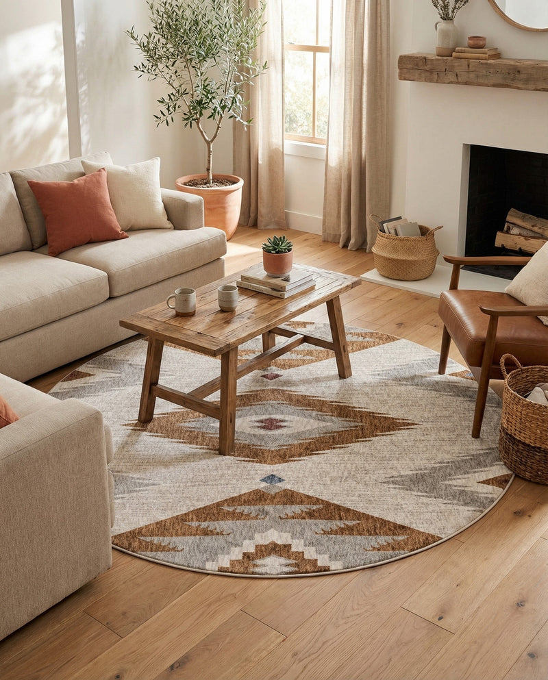 Desert Modern Eco Rug Series Collection Area Rug -  Zion Round Ivory  lifestyle 40