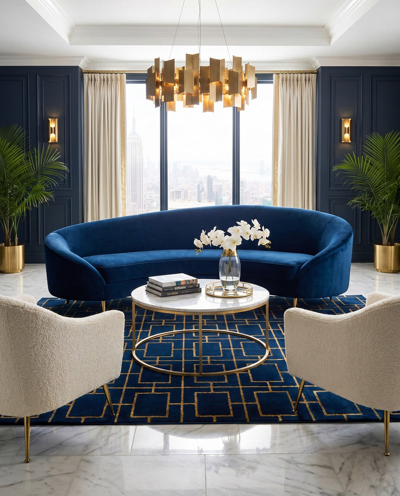 Hollywood Luxe Collection Area Rug -  Beverly (Navy Blue Gold) Rectangle Navy Blue Gold  lifestyle 11
