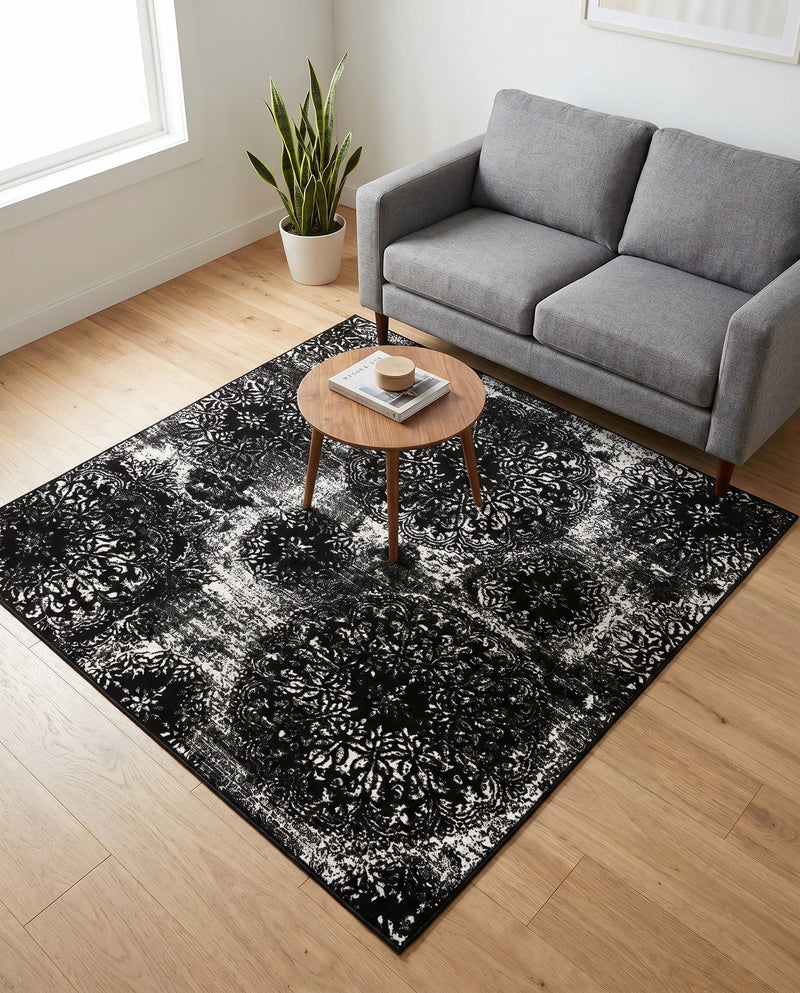 Riviera Elegance Collection Area Rug -  Monaco (Black) Square Black  lifestyle 70