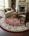 Persian Elegance Collection Area Rug -  Kerman (Burgundy) Round Burgundy  lifestyle 38