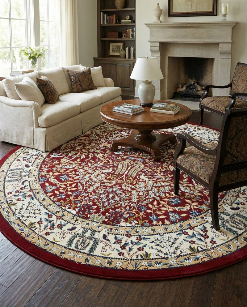 Persian Elegance Collection Area Rug -  Kerman (Burgundy) Round Burgundy  lifestyle 38