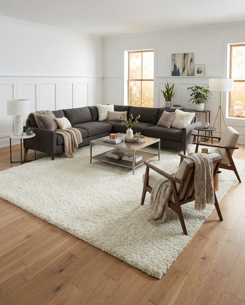 Cozy Comfort Shag Collection Area Rug - Haven (White) Square White  lifestyle 38
