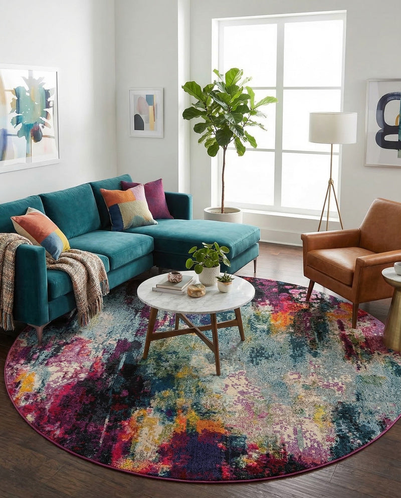 Chromatic Oasis Collection Area Rug -  Oasis Round Multi  lifestyle 71