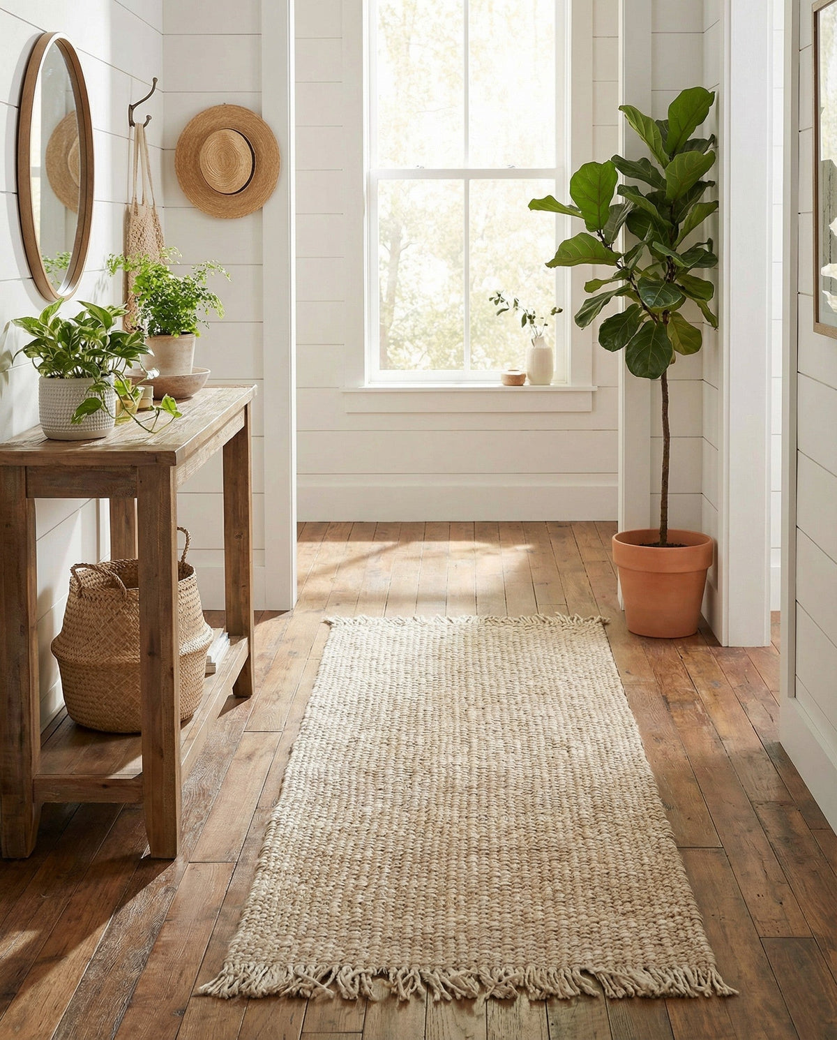 Savannah Jute Collection Area Rug - Seashore Runner Ivory  lifestyle 99