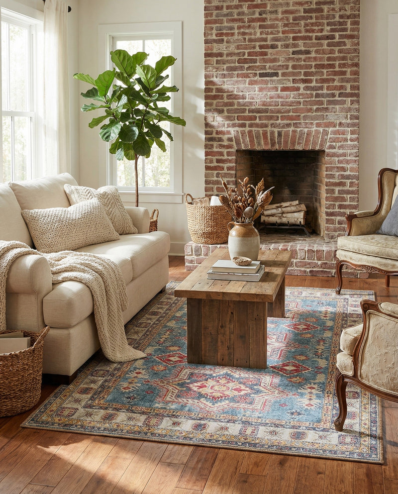 Heritage Elegance Collection Area Rug -  Neuschwanstein Rectangle Light Blue  lifestyle 13