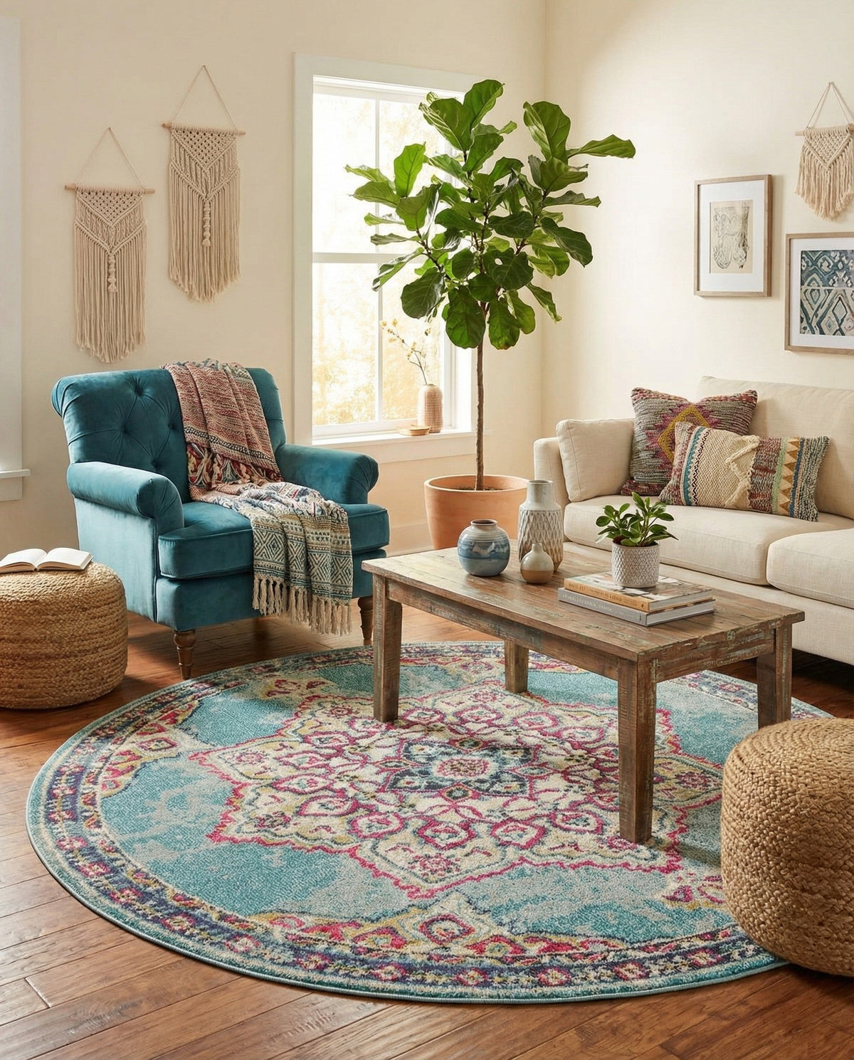 Chateau Elegance Collection Area Rug -  Riviera Round Light Blue  lifestyle 121