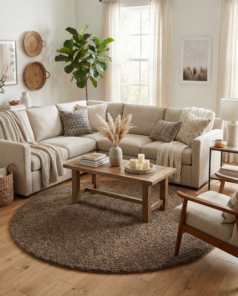 Plush Oasis Collection Area Rug - Serenity (Sandy Brown) Round Sandy Brown  lifestyle 35