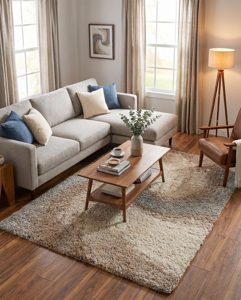 Cozy Haven Shag Collection Area Rug -  Oasis Rectangle Khaki  lifestyle 44