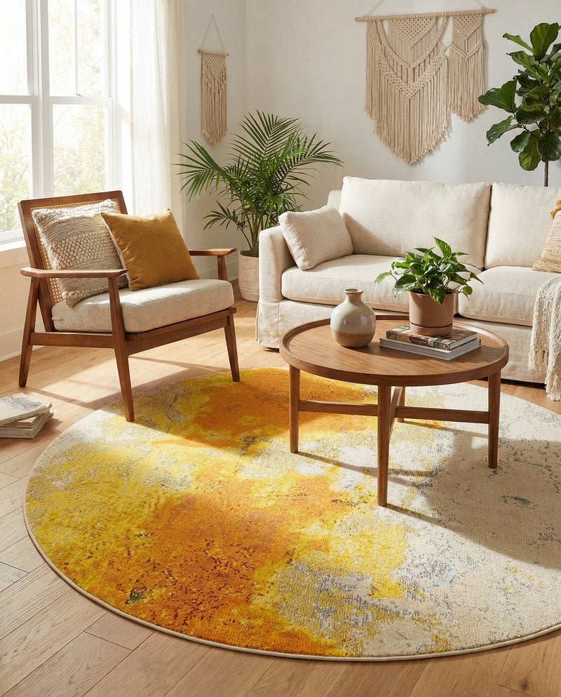 Marrakesh Elegance Collection Area Rug -  Tarfaya Round Yellow  lifestyle 57