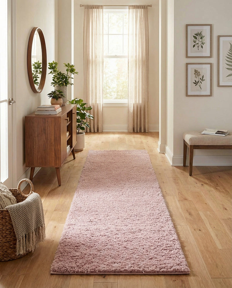 Cozy Comfort Shag Collection Area Rug - Haven (Pink) Runner Pink  lifestyle 43