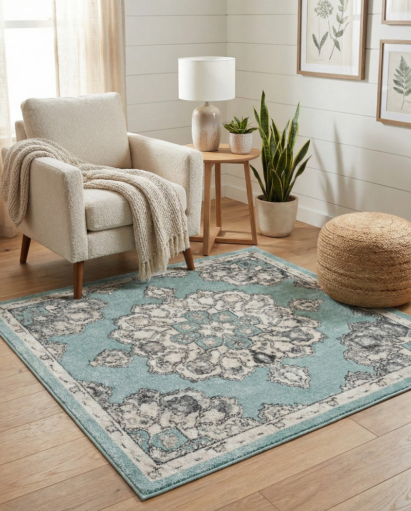 Beverly Grove Collection Area Rug - Melrose (Aqua) Square Aqua  lifestyle 72