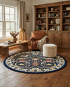 Tabriz Tapestry Collection Area Rug - Sahand (Navy Blue) Round Navy Blue  lifestyle 52