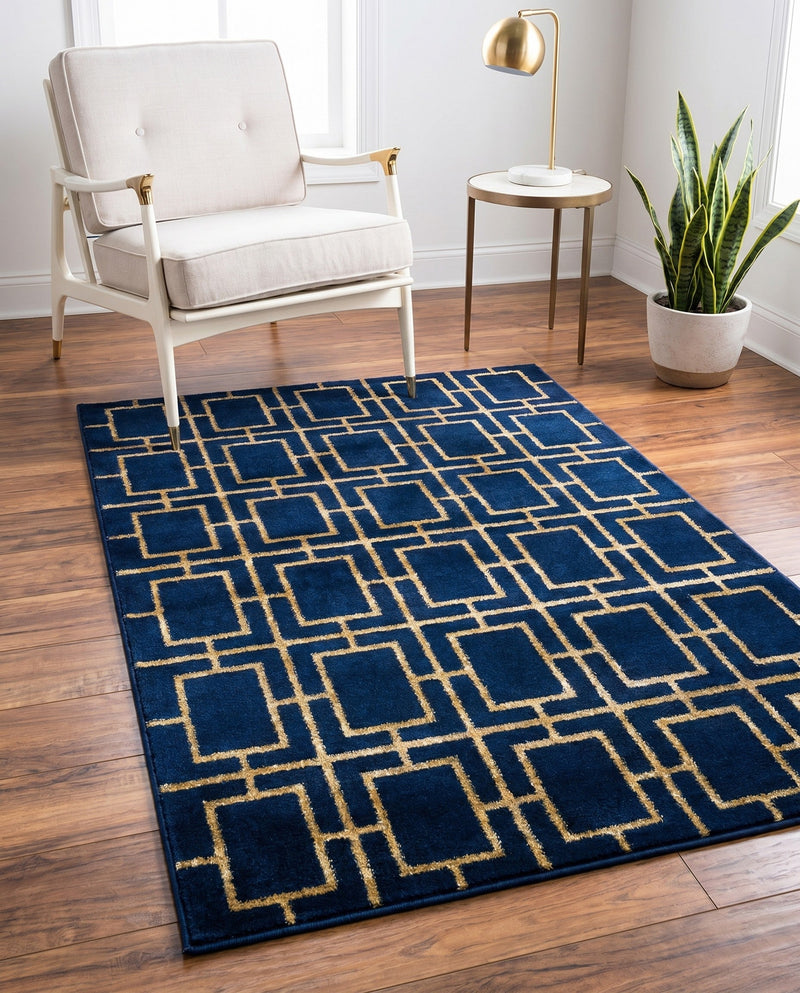 Hollywood Luxe Collection Area Rug -  Beverly (Navy Blue Gold) Rectangle Navy Blue Gold  lifestyle 20