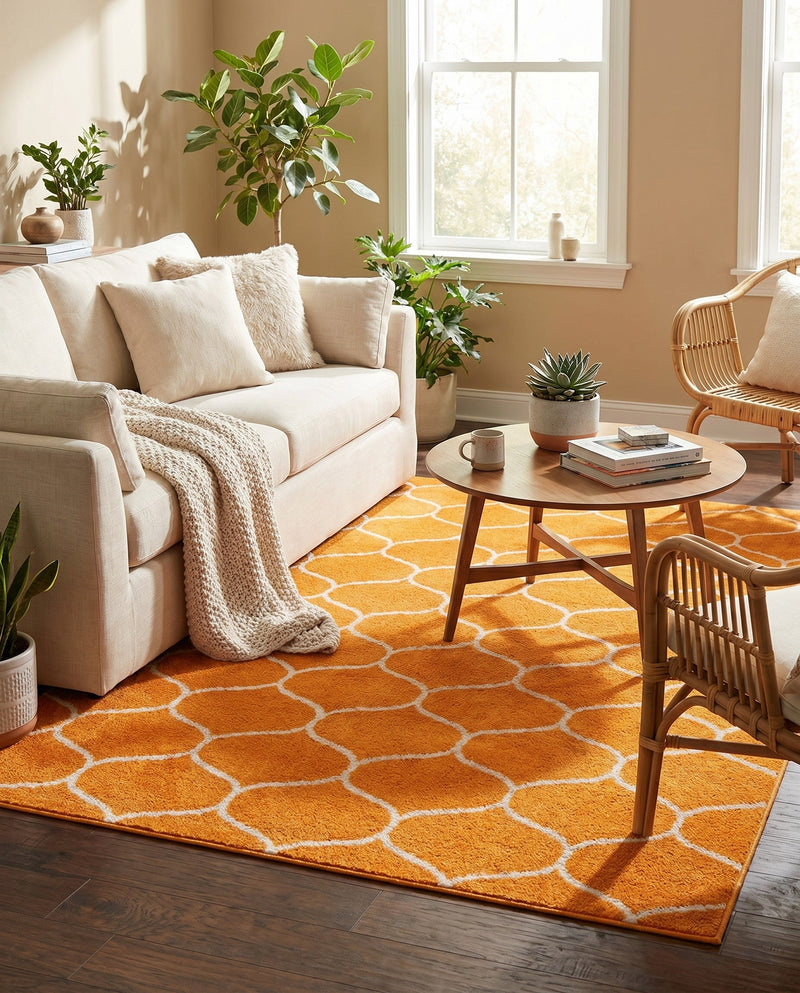 Trellis Mosaic Collection Area Rug -  Pergolatown (Orange) Rectangle Orange  lifestyle 17