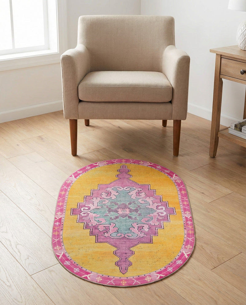Heritage Elegance Collection Area Rug -  Winterthur (Yellow) Oval Yellow  lifestyle 66
