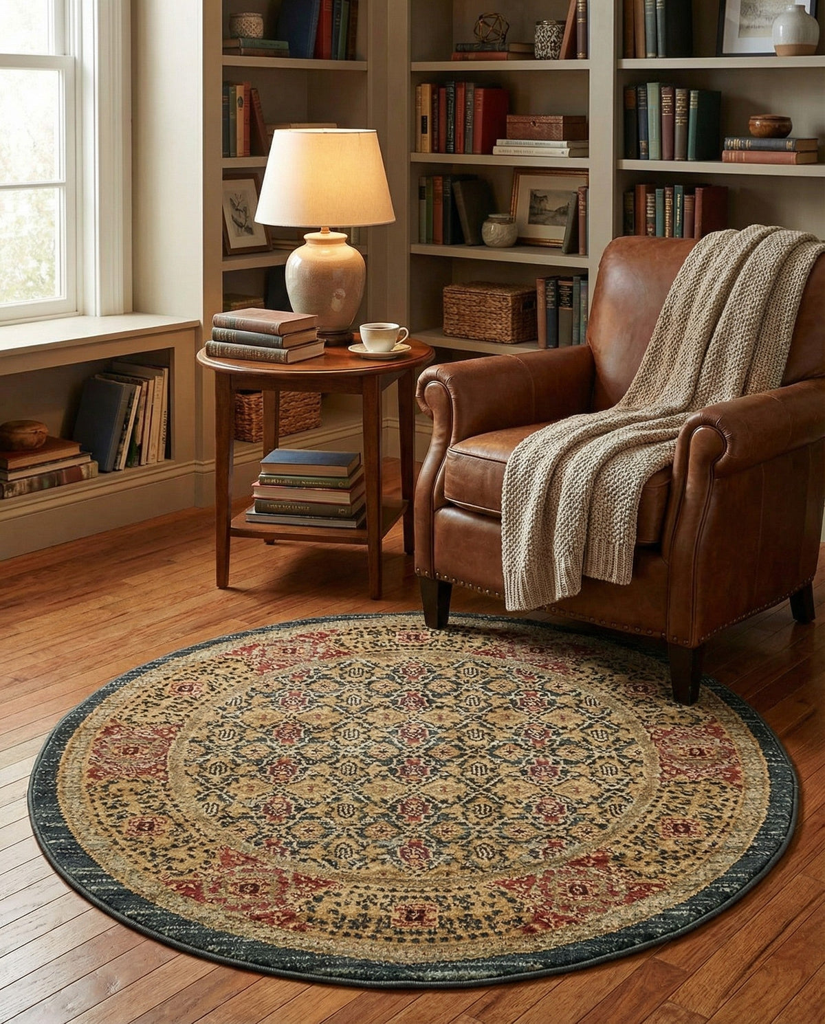 Ottoman Elegance Collection Area Rug -  Pamukkale Round Navy Blue  lifestyle 101