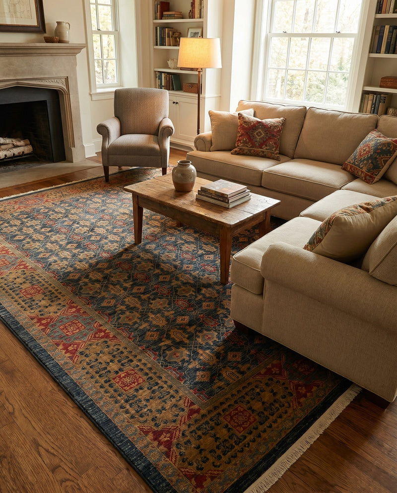 Ottoman Elegance Collection Area Rug -  Pamukkale Rectangle Navy Blue  lifestyle 16