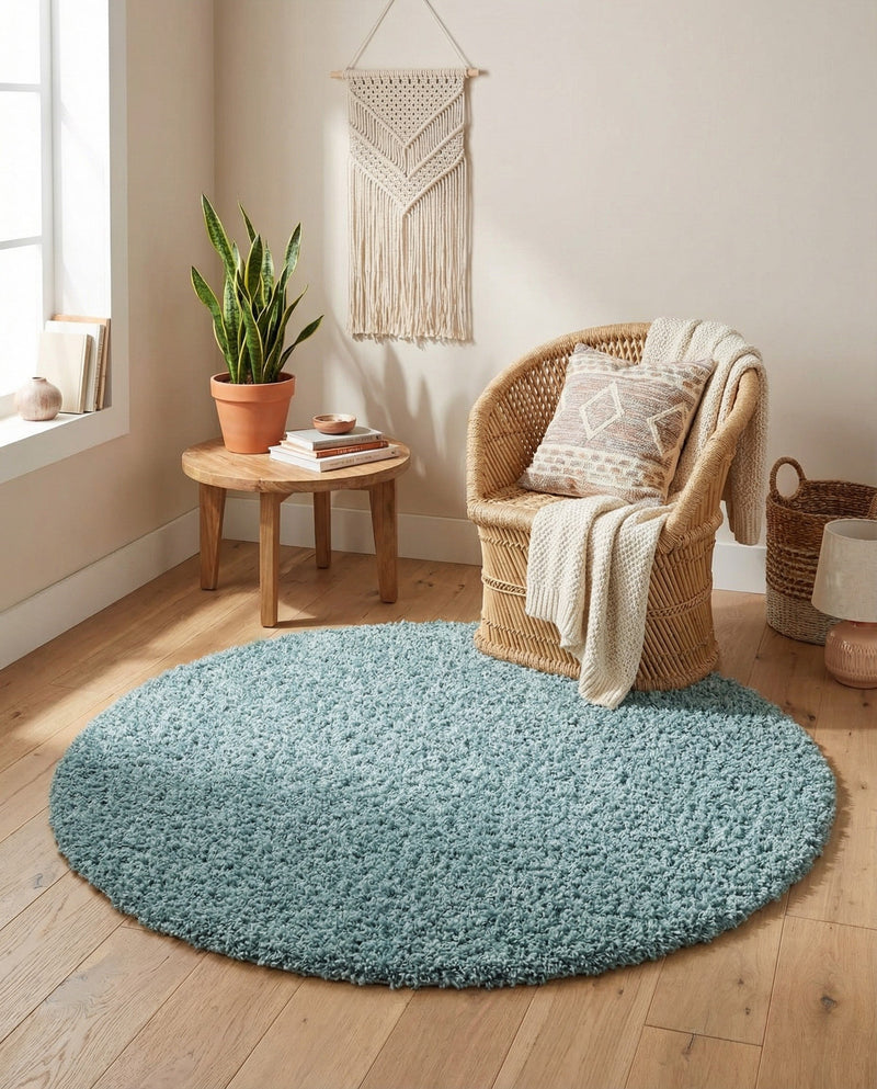 Plush Oasis Collection Area Rug - Serenity (Light Slate Blue) Round Light Slate Blue  lifestyle 43