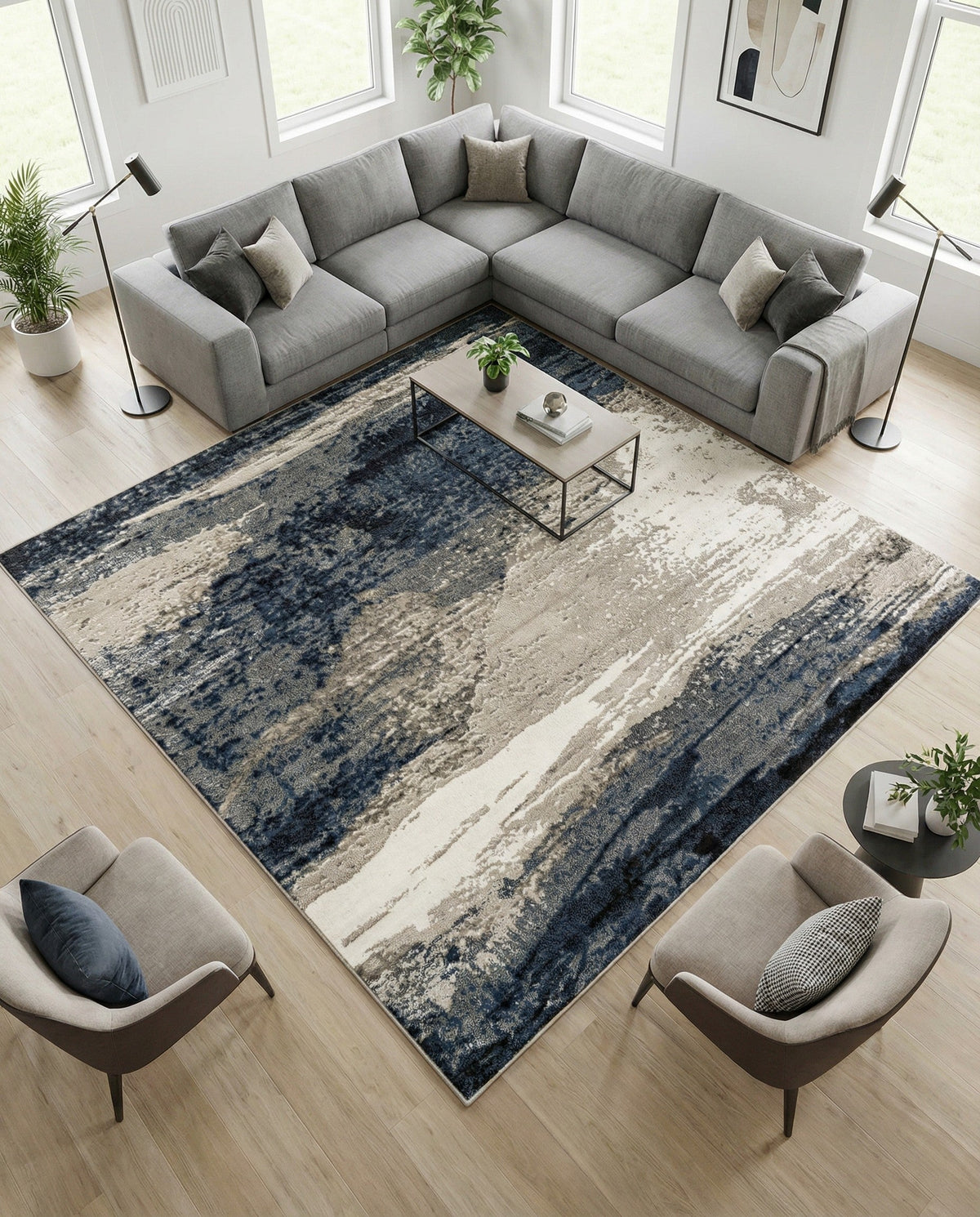 Copenhagen Edge Collection Area Rug - Nyhavn Square Blue  lifestyle 181