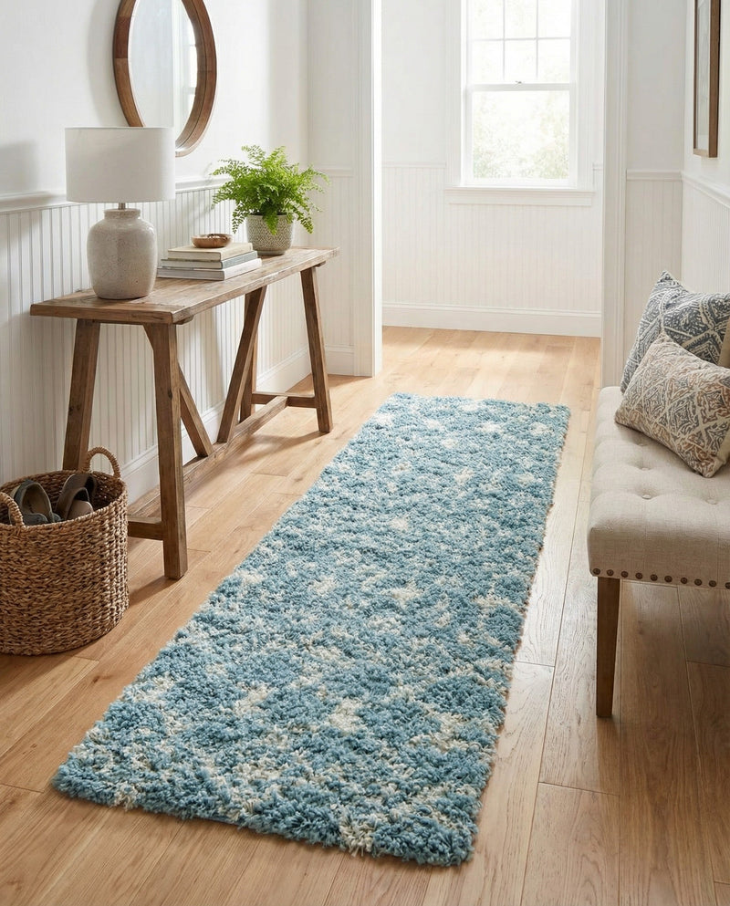 Berber Lattice Shag Collection Area Rug - Atlas (Light Blue) Runner Light Blue  lifestyle 43