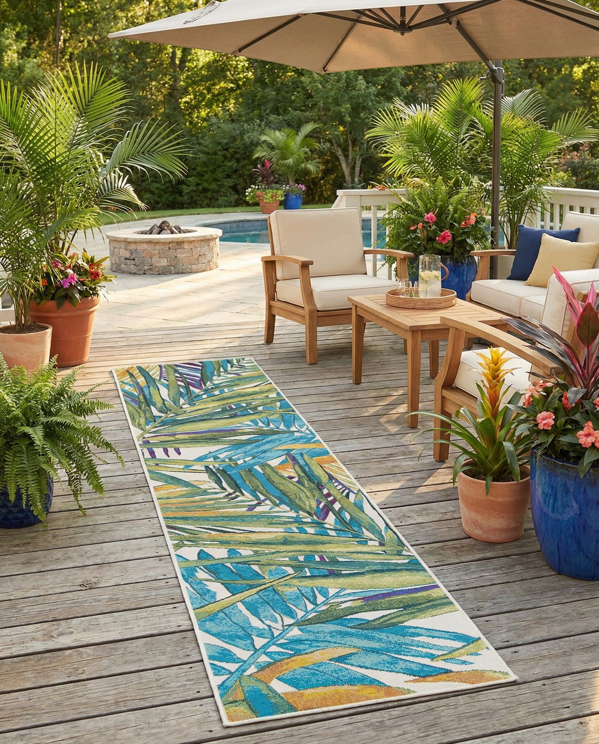 Seaside Blooms Collection Area Rug -  Arcadia Runner Multi  lifestyle 123