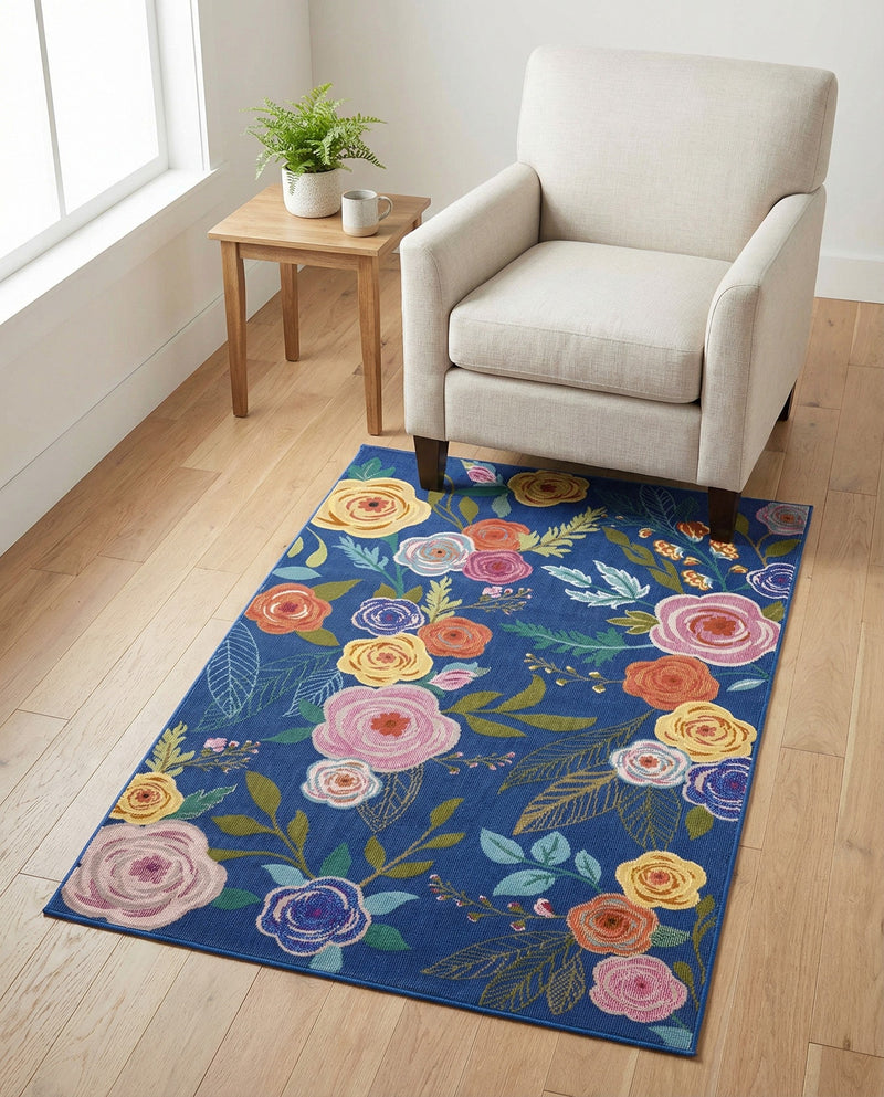 Meadow Breeze Collection Area Rug -  Petal Rectangle Blue  lifestyle 61