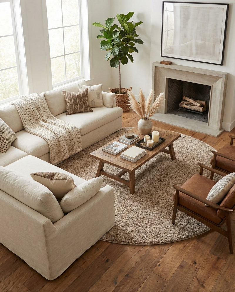 Plush Oasis Collection Area Rug - Serenity (Taupe) Round Taupe  lifestyle 66