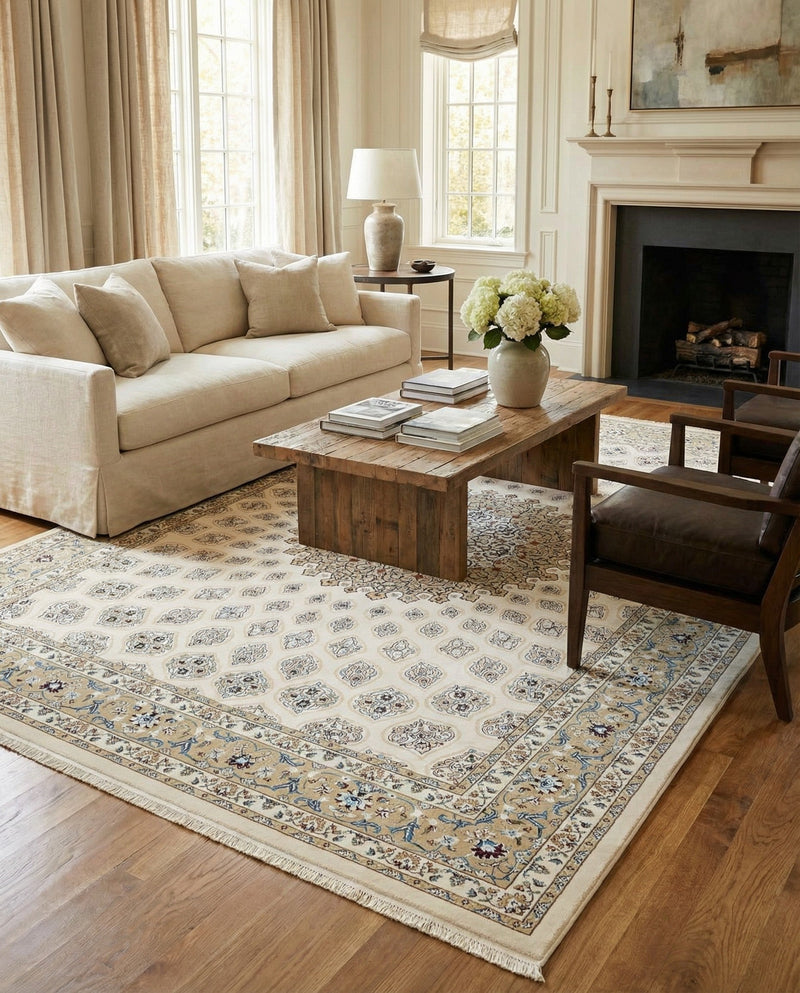 Persian Elegance Collection Area Rug -  Zanjan Rectangle Ivory  lifestyle 17