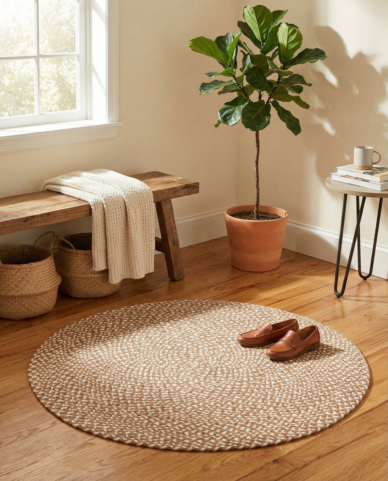 Highland Woven Jute Collection Area Rug - Glenmore (Light Brown) Round Light Brown  lifestyle 43