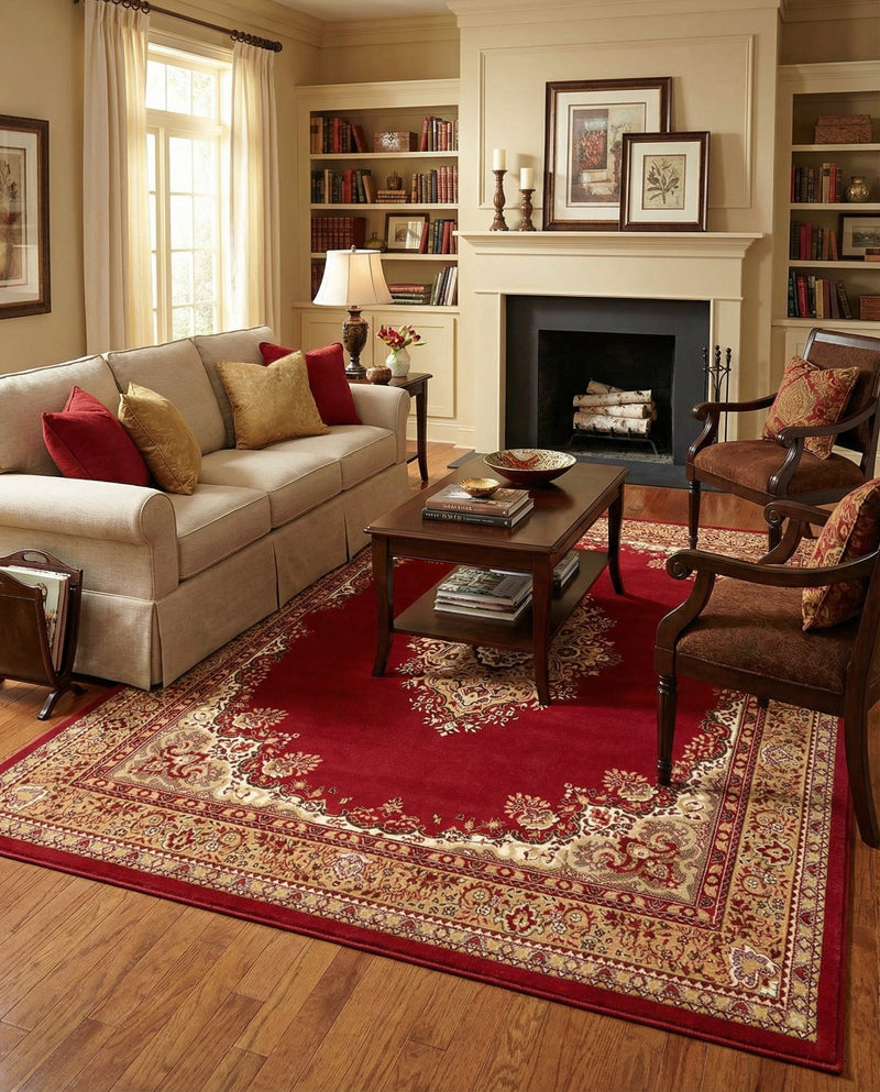 Tabriz Tapestry Collection Area Rug - Azerbaijan (Burgundy) Rectangle Burgundy  lifestyle 5