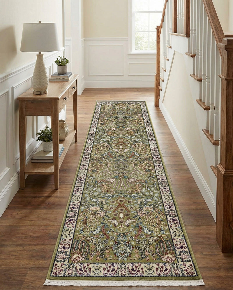 Persian Elegance Collection Area Rug -  Kerman (Green) Runner Green  lifestyle 62