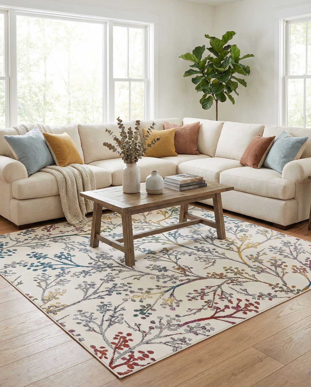 Meadow Breeze Collection Area Rug -  Sunbeam Square Ivory  lifestyle 179