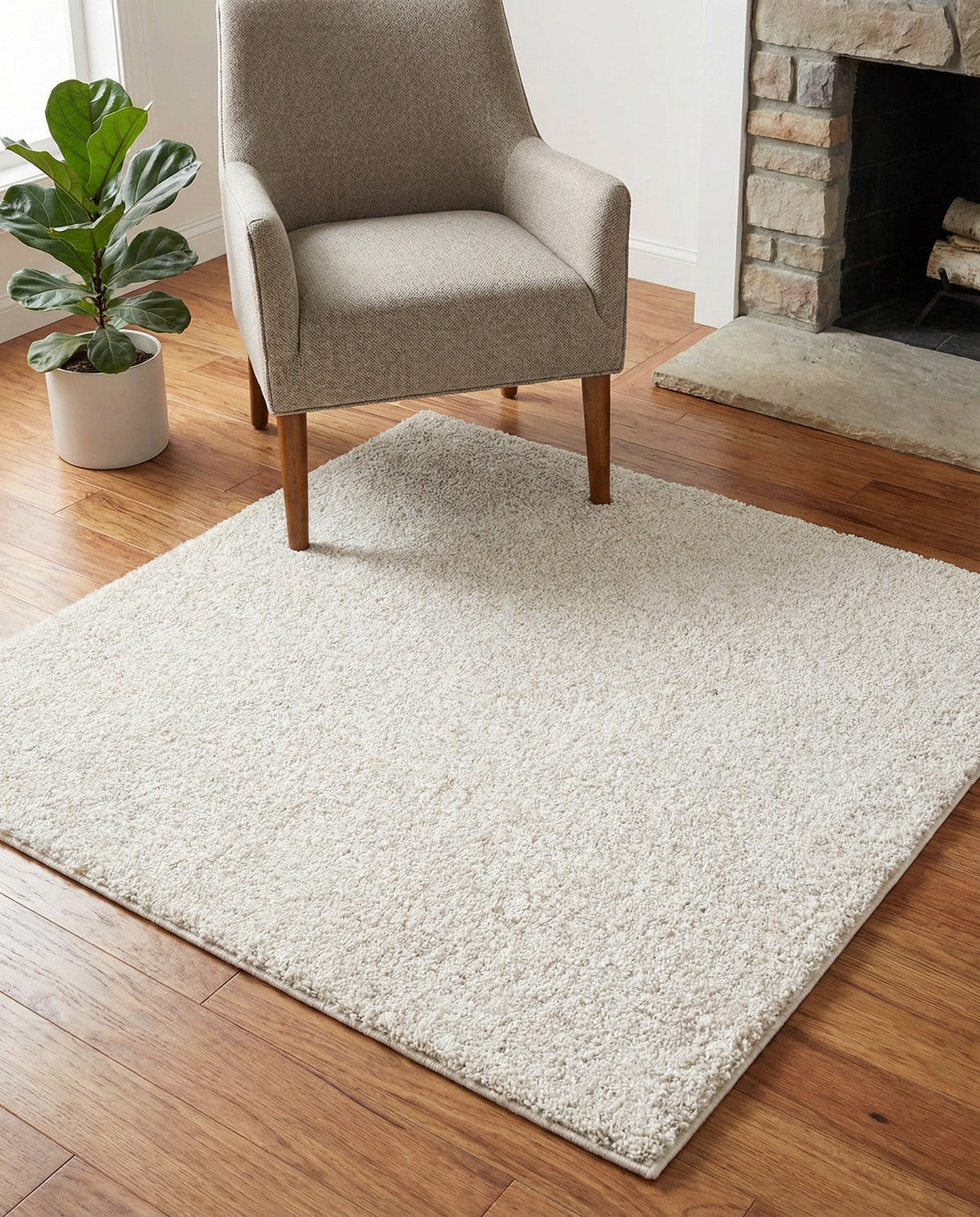 Solid Shag Seaside Collection Area Rug - Azure Cove (Ivory) Square Ivory  lifestyle 107