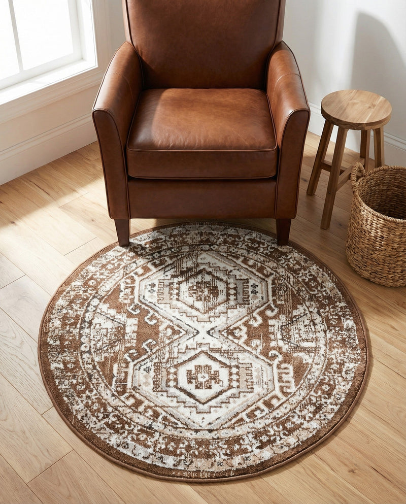 Savannah Elegance Collection Area Rug -  Tybee (Brown) Round Brown  lifestyle 46