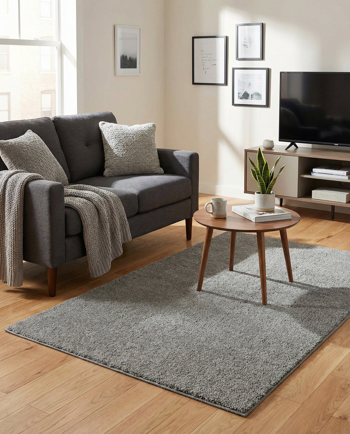 Solid Shag Seaside Collection Area Rug - Azure Cove (Gray) Rectangle Gray  lifestyle 24