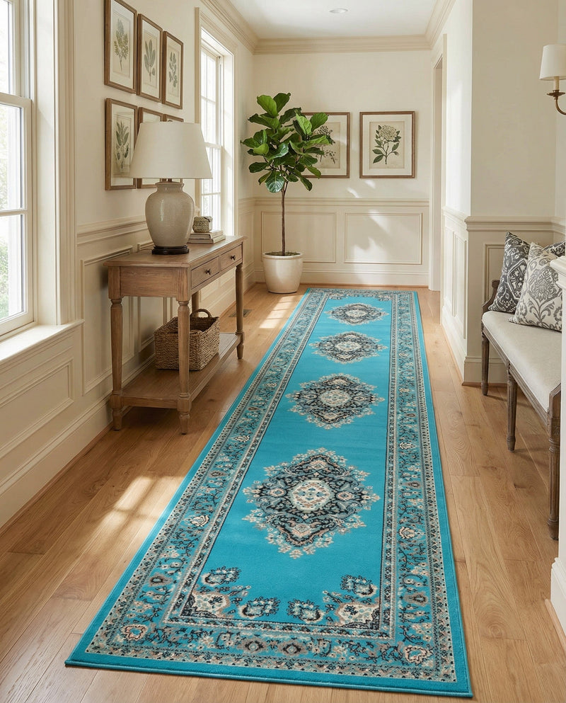 Tabriz Tapestry Collection Area Rug - Azerbaijan (Turquoise) Runner Turquoise  lifestyle 47