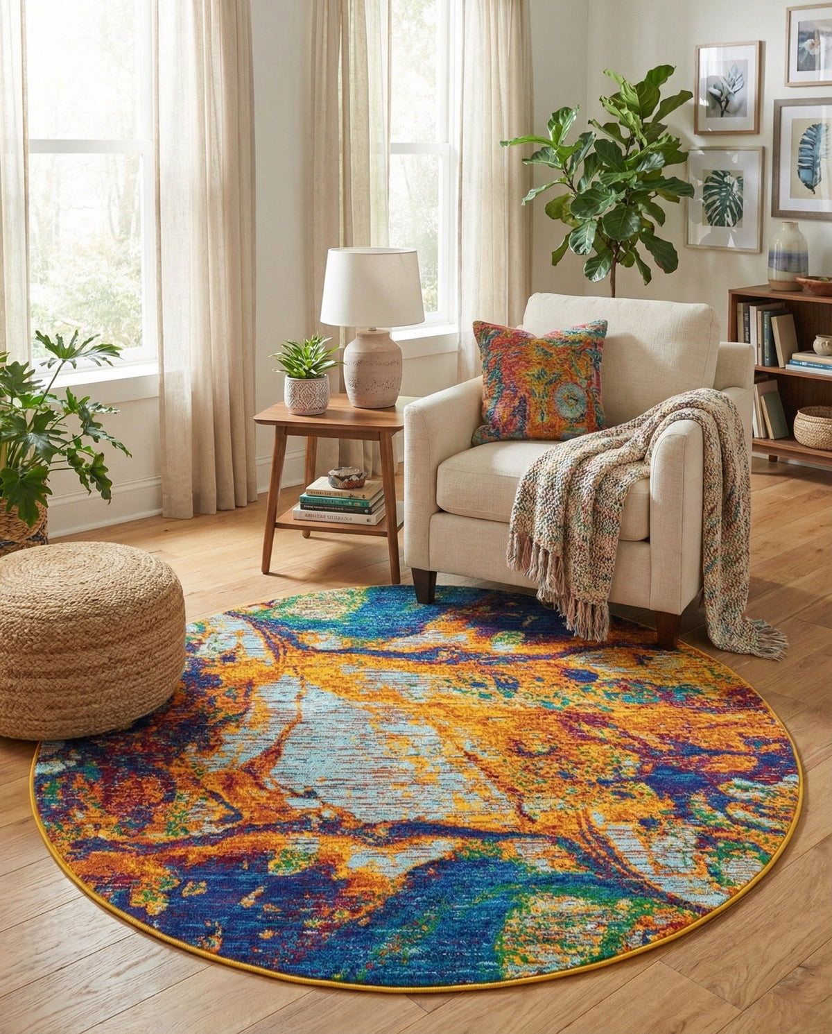 Caribbean Cove Collection Area Rug -  Bequia Round Multi  lifestyle 93